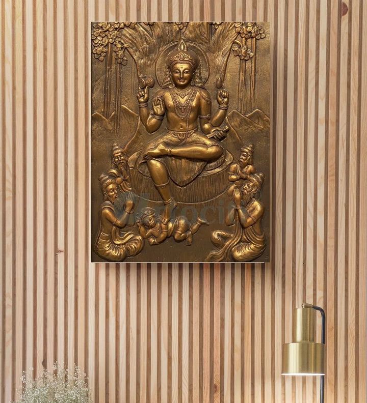 Divine Enlightenment Dakshinamurthy 3D Relief Mural 3.5X2.5 Feet / Bronze/Frameless wall art