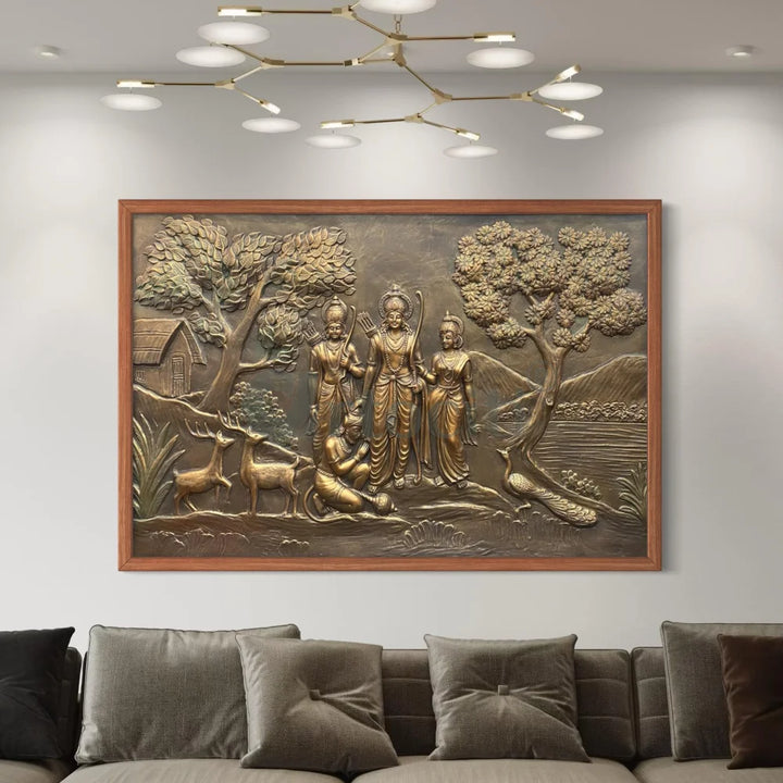 6x4 feet Divine Ram Darbar 3D Relief Mural Framed / Bronze