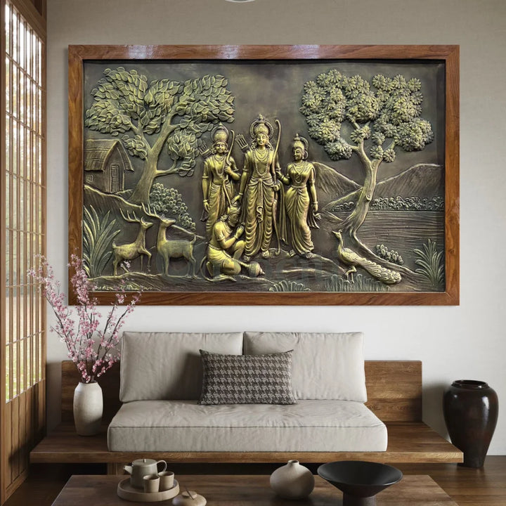 Divine Ram Darbar 3D Relief Mural | 6X4 and 8X5 Feet 6X4 Feet / Framed / Golden