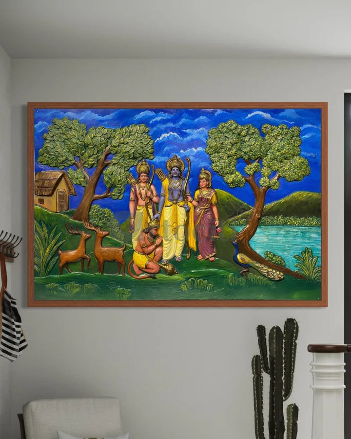 6x4 feet Divine Ram Darbar 3D Relief Mural Framed / Multi