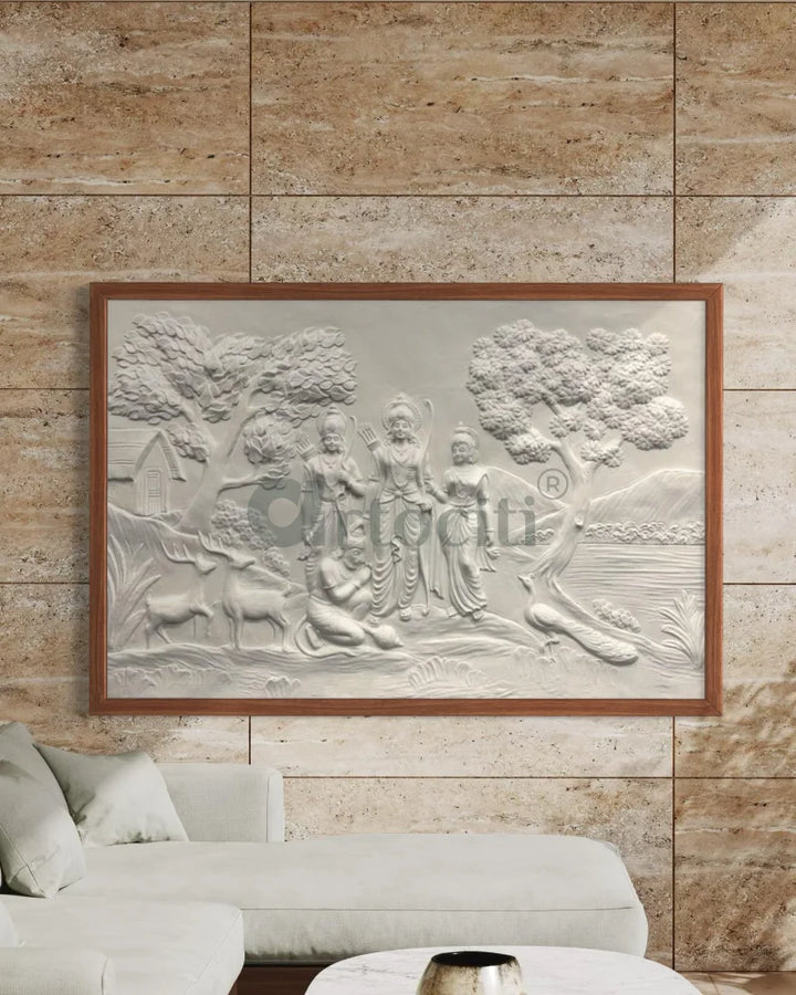 6x4 feet Divine Ram Darbar 3D Relief Mural Framed / White