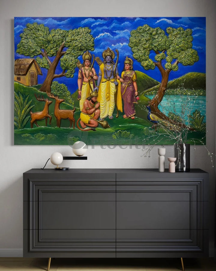 6x4 feet Divine Ram Darbar 3D Relief Mural Unframed / Multi