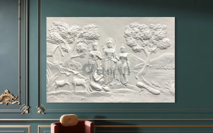 6x4 feet Divine Ram Darbar 3D Relief Mural Unframed / White