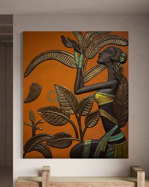 Egyptian Lady abstract 3D Elevation Sculpture Relief Mural Wall Art 6X5 Feet / Multi