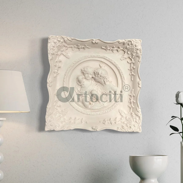 Enchanting Playful Children - European Marble 3D Wall Sculpture 11X11 inch