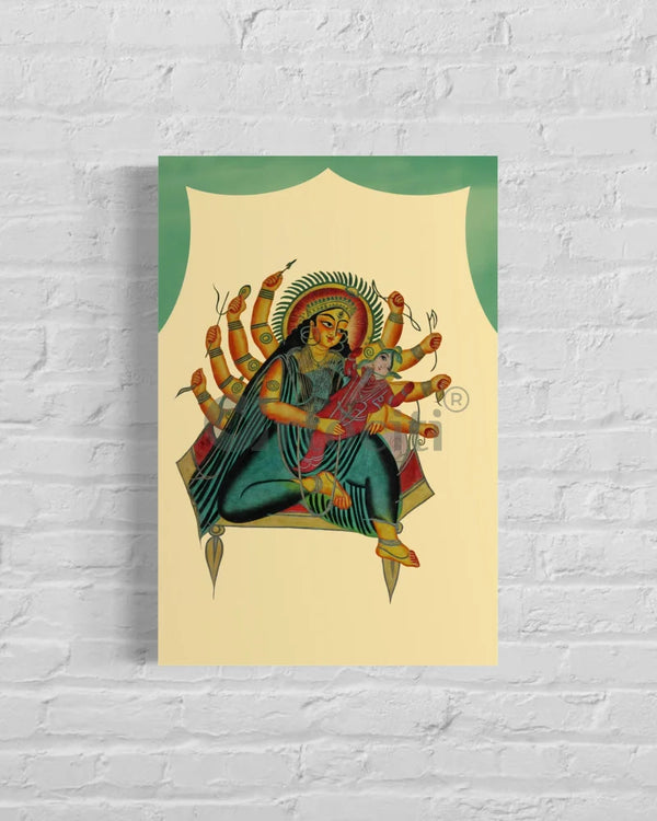 Ganesha in the Lap of Parvati Kalighat Painting Canvas Giclee Print 24X16 Inch