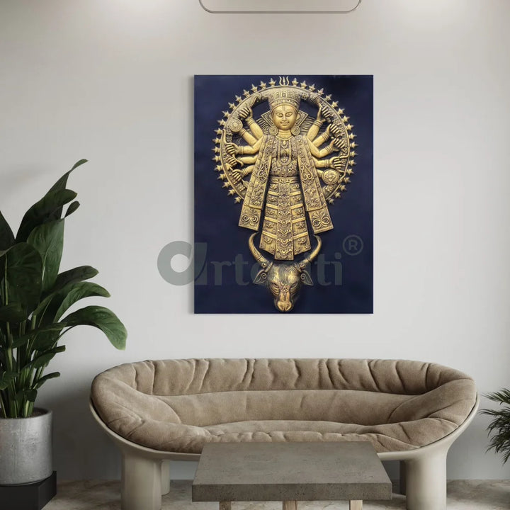 Goddess Durga 3D Relief Mural Wall Art (4x3 feet)