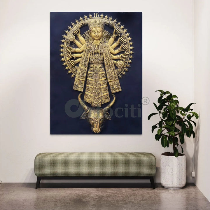 Goddess Durga 3D Relief Mural Wall Art (4x3 feet)