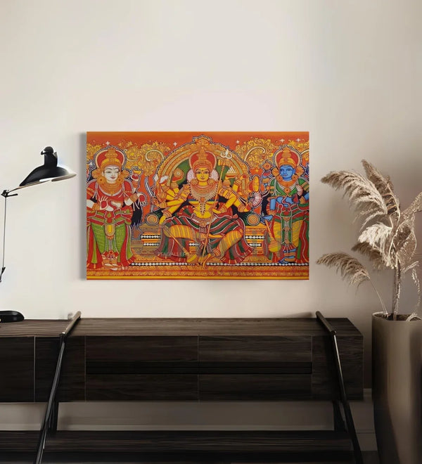 Goddess Durga Kerala Mural Art Canvas Giclee Print 16X24 Inches