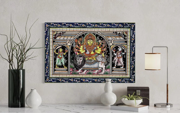 Goddess Durga Orissa Pattachitra Canvas Giclee Print 24X16 Inches
