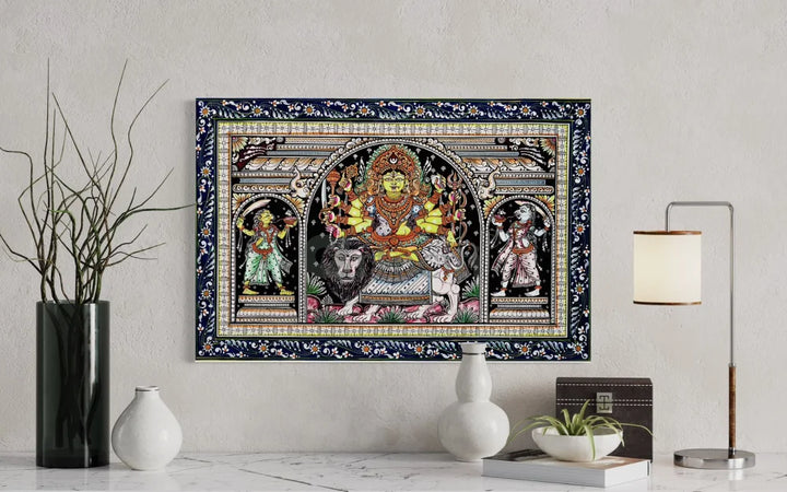 Goddess Durga Orissa Pattachitra Canvas Giclee Print 24X16 Inches