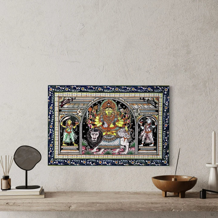 Goddess Durga Orissa Pattachitra Canvas Giclee Print 30X20 Inches