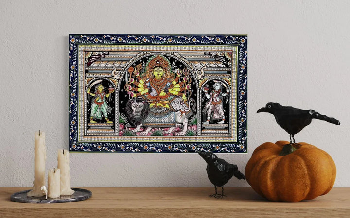 Goddess Durga Orissa Pattachitra Canvas Giclee Print