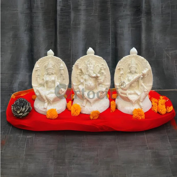 Goddess Laxmi Lord Ganesh and Goddess Saraswati Marble Idol
