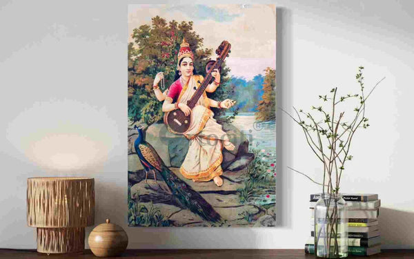 Goddess Saraswati by Raja Ravi Varma Canvas Painting 24X16