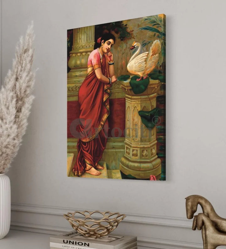 Hamsa Damayanthi by Raja Ravi Varma Famous Canvas Painting Raja Ravi Verma