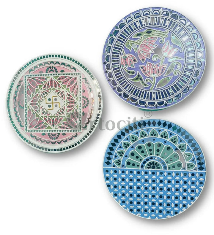 Handmade Lippan Art in Circular Pattern Set of 3 Lippan Art