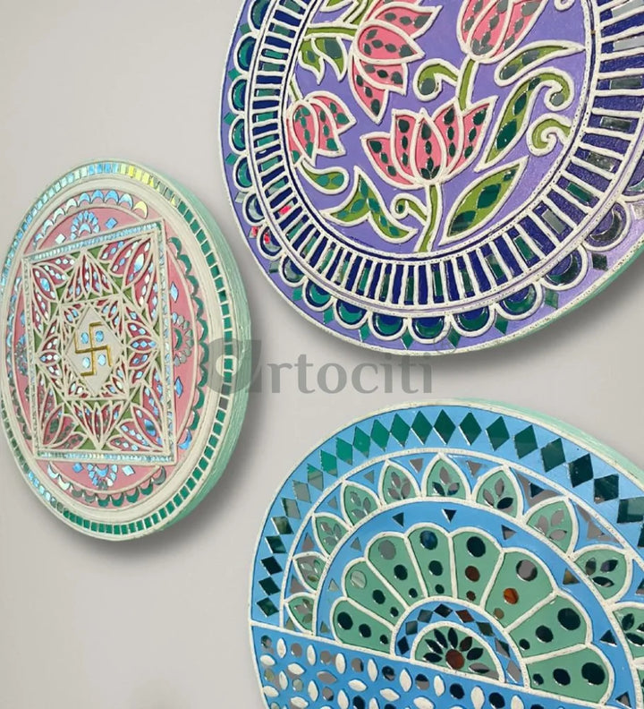Handmade Lippan Art in Circular Pattern Set of 3 Lippan Art