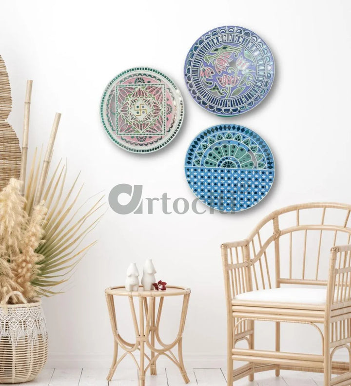 Handmade Lippan Art in Circular Pattern Set of 3 Lippan Art