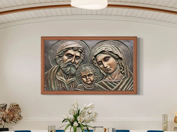Holy Family 3D Relief Mural Wall Art Frame / 2X3.5 Feet / Bronze