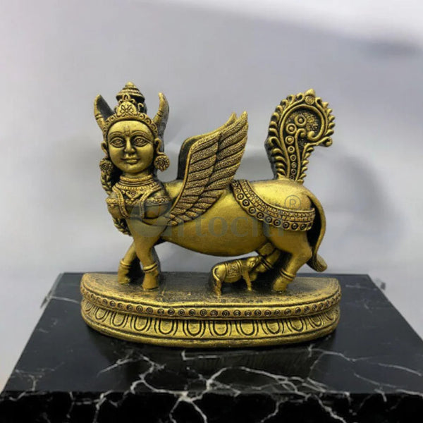 Kamdhenu The Sacred Cow 3d Relief Sculpture 13X15.5 Inch / Gold
