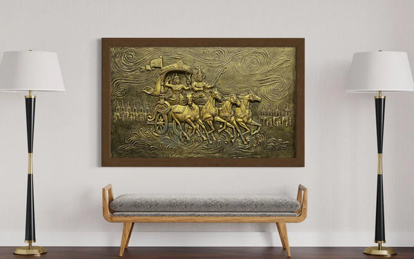 Krishna Arjuna Rath Mahabharat 3D Relief Mural Wall Art