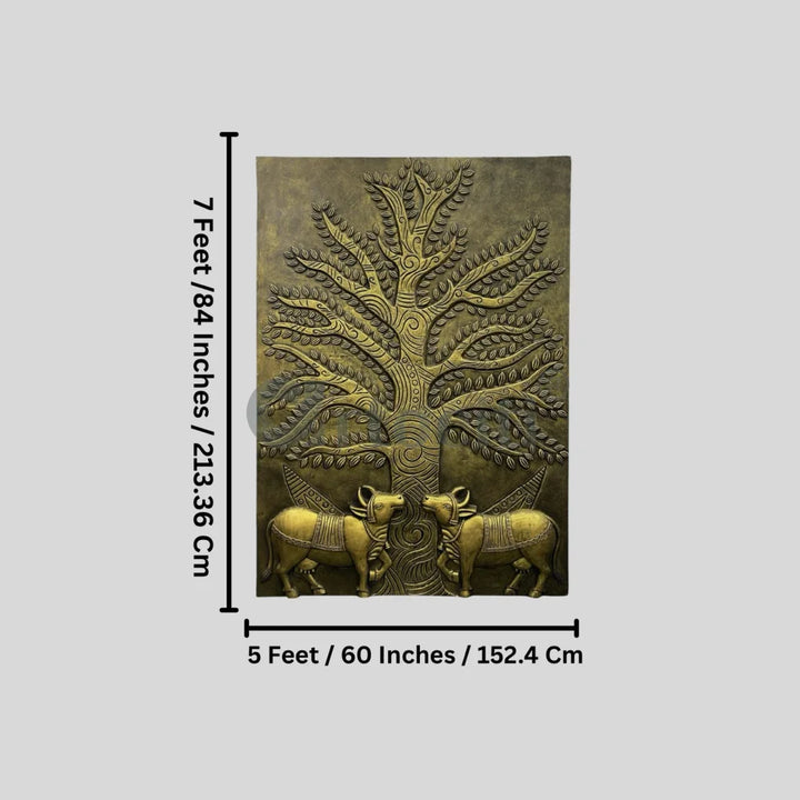 Krishna Cow Pichwai with Tree of Life 3D Relief Mural Wall Art
