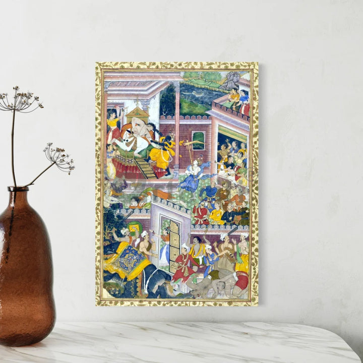 Krishna Kills His Uncle Kamsa Canvas Giclee Print Mughal art 24X16 Inches