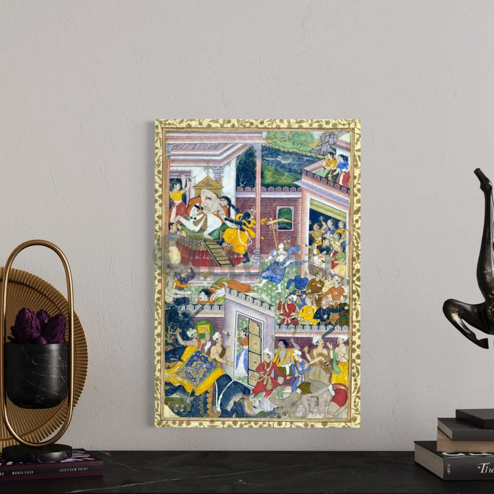 Krishna Kills His Uncle Kamsa Canvas Giclee Print Mughal art 30X20 Inches