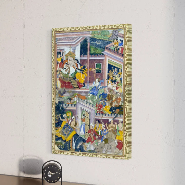 Krishna Kills His Uncle Kamsa Canvas Giclee Print Mughal art