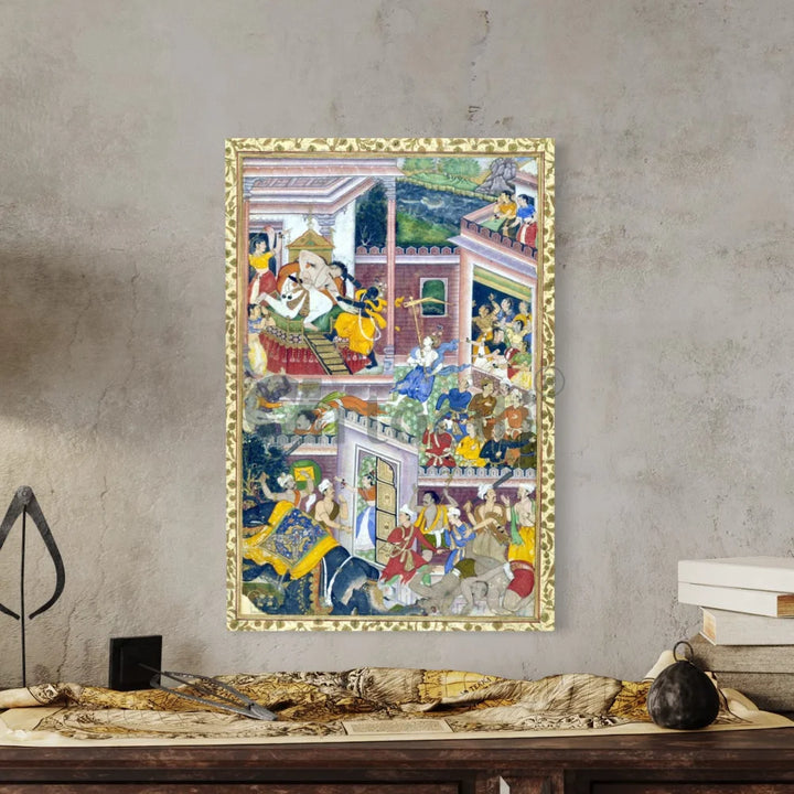 Krishna Kills His Uncle Kamsa Canvas Giclee Print Mughal art
