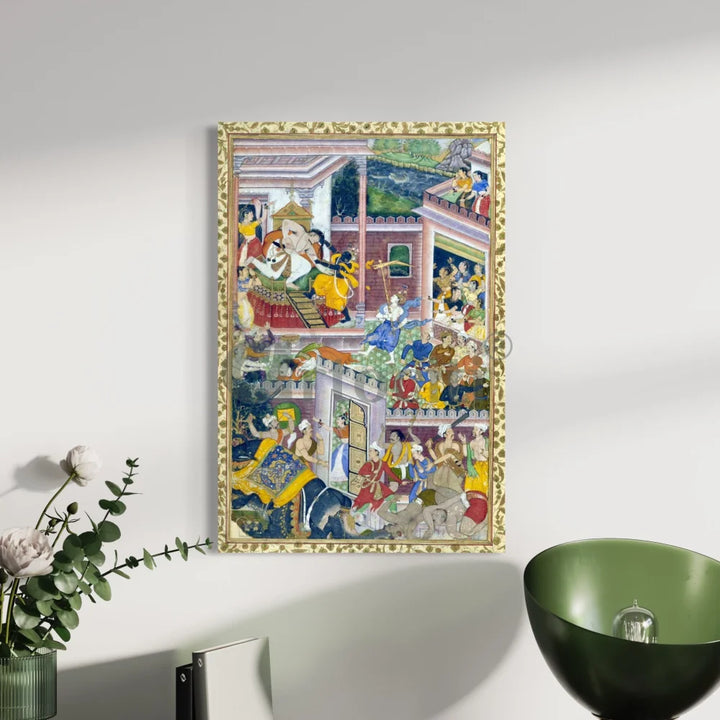 Krishna Kills His Uncle Kamsa Canvas Giclee Print Mughal art