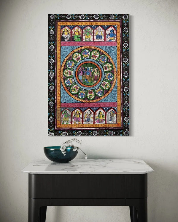 Krishna Leela Ten Incarnations of Lord Vishnu Dashavatar Odisha Pattachitra Art 24X16 Inches