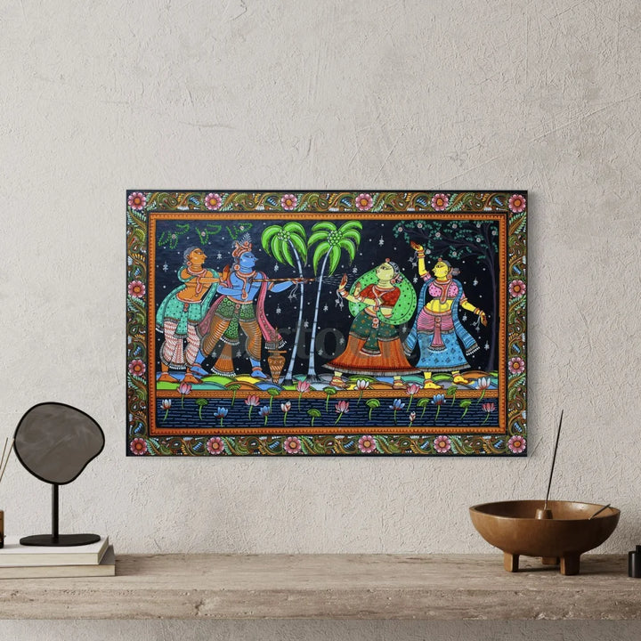 Krishna Playing Holi with Gopiya Pattachitra Canvas Print 24X16 Inches