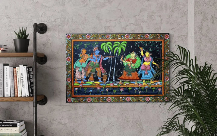 Krishna Playing Holi with Gopiya Pattachitra Canvas Print 30X20 Inches