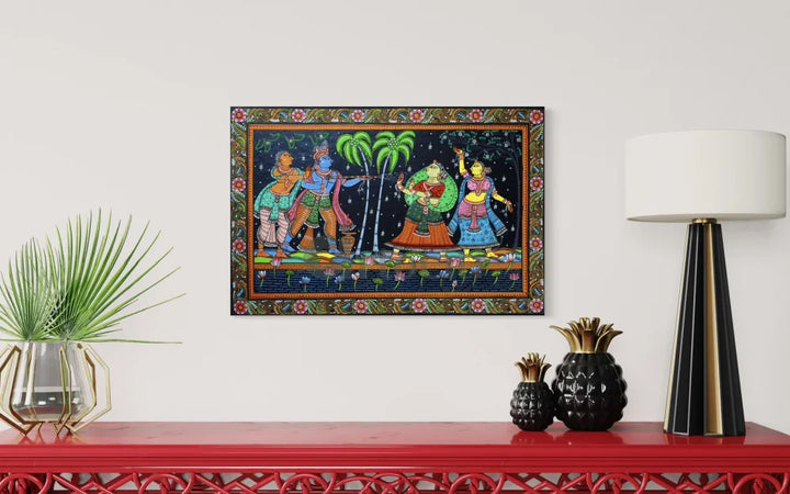 Krishna Playing Holi with Gopiya Pattachitra Canvas Print