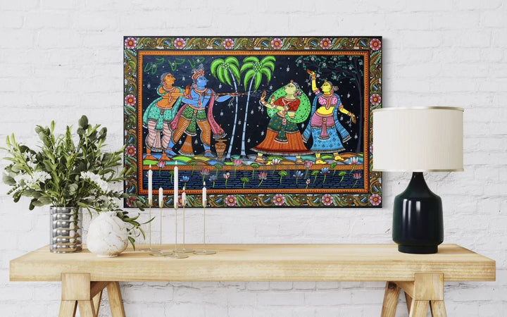 Krishna Playing Holi with Gopiya Pattachitra Canvas Print