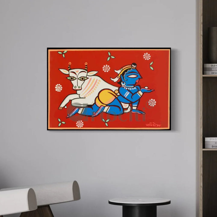 Krishna the Cowherd by Jamini Roy Painting Kalighat Painting 16X24 Inch