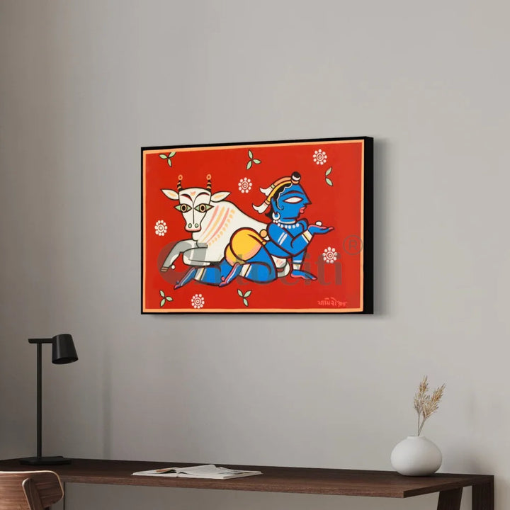 Krishna the Cowherd by Jamini Roy Painting Kalighat Painting