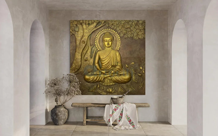 Large size Buddha Under Tree 3D Relief Mural