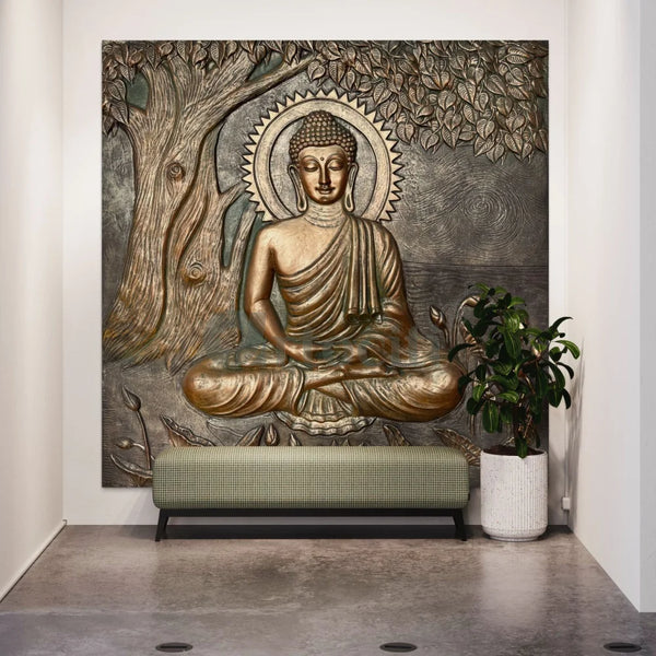 Large size Buddha Under Tree 3D Relief Mural