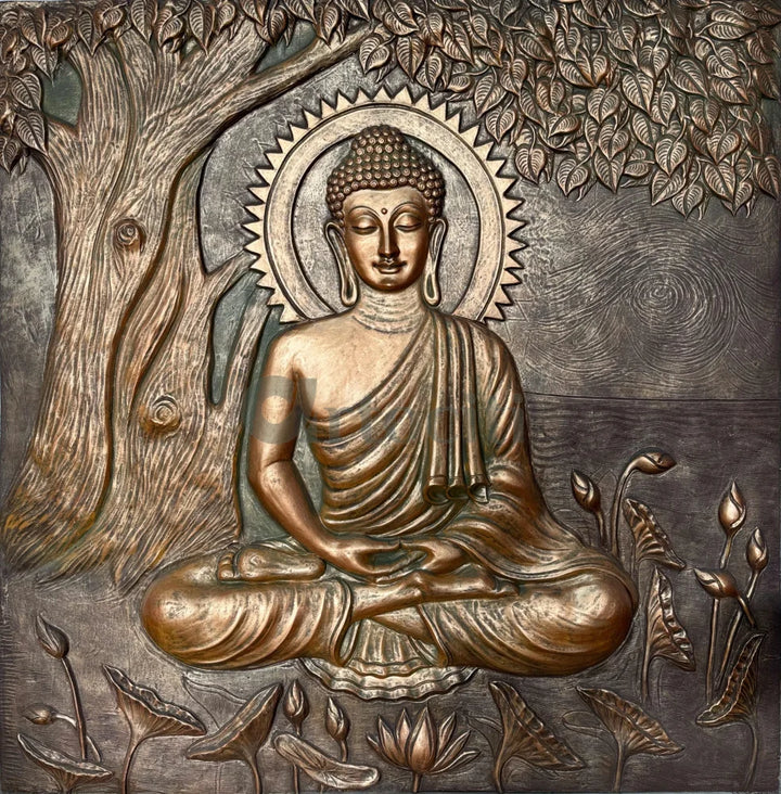 Large size Buddha Under Tree 3D Relief Mural