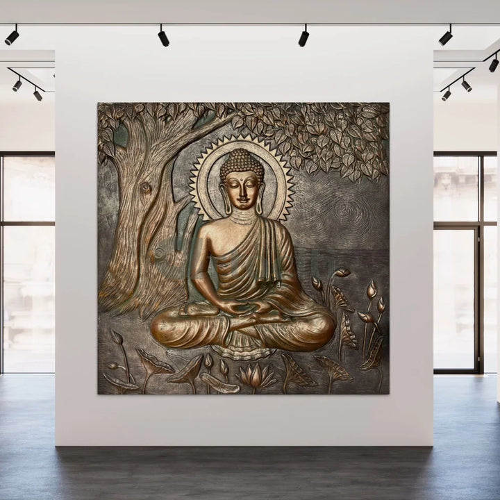 Large size Buddha Under Tree 3D Relief Mural