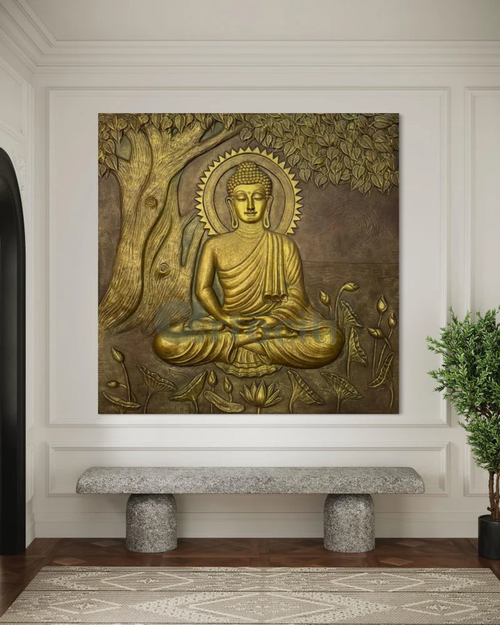 Large size Buddha Under Tree 3D Relief Mural