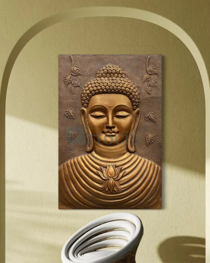 Large size Calm and Peaceful Buddha 3D Relief Mural Bronze / 3X2 feet