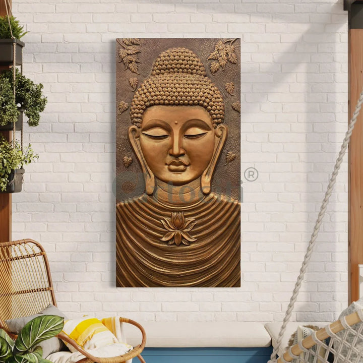 Large size Calm and Peaceful Buddha 3D Relief Mural Bronze / 6x3 feet