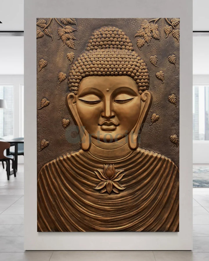 Large size Calm and Peaceful Buddha 3D Relief Mural Bronze / 6x4 feet