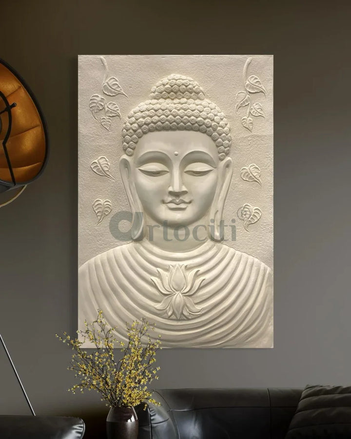 Large size Calm and Peaceful Buddha 3D Relief Mural Cream / 3X2 feet