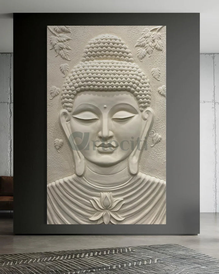 Large size Calm and Peaceful Buddha 3D Relief Mural Cream / 5x3 (cropped from 6x3)