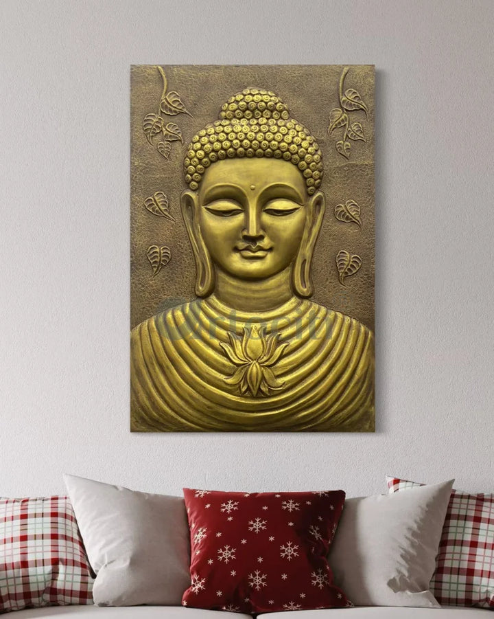 Large size Calm and Peaceful Buddha 3D Relief Mural Golden / 3X2 feet